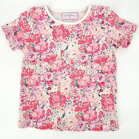 SweetHoney Other - Sweethoney Floral Ribbed Short Sleeve Shirt Top 6 Y